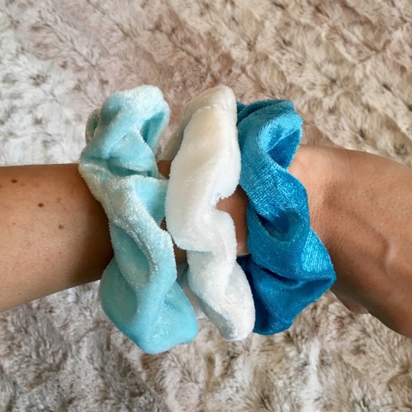 Accessories - Ice Queen Blue & White Velvet Hair Tie Scrunchies